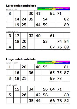 cartelle tombola a coppie da tafgliare in un foglio A4